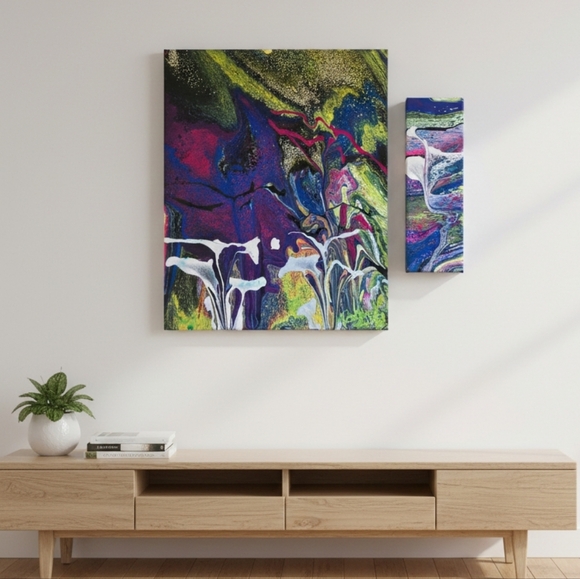 Hand Crafted Other - HANDCRAFTED Abstract 2pc Painting HANDMADE HANDPAINTED Wall Art Decor Artwork